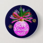 ピンクリボンボーブル 缶バッジ (正面)