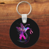 ピンクリボン乳がん待ち伏せハミングバード キーホルダー (正面)