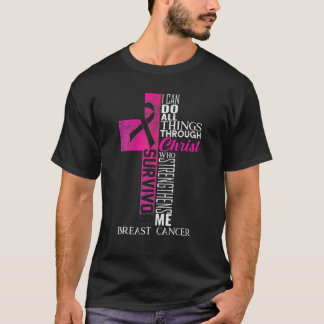ピンクリボン乳がん生存者クリスチャン・クロス Tシャツ