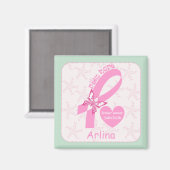 ピンクリボン乳がん生存者ミント縁どー マグネット (正面/裏面)