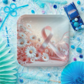 ピンクリボン乳がん認識度とデイジー ペーパープレート (パーティー)