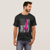 ピンクリボン乳がん認識度米国国旗 Tシャツ (正面フル)