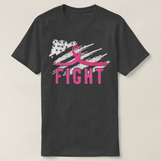 ピンクリボン乳がん認識度米国国旗 Tシャツ (デザイン正面)