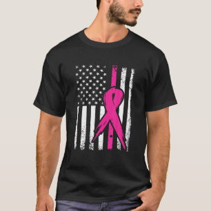 ピンクリボン乳がん認識度米国旗 Tシャツ