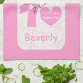 ピンクリボン乳癌の生存者とピンク縁ど キッチンタオル (折り畳み)