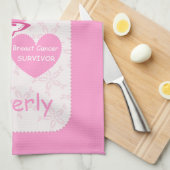 ピンクリボン乳癌の生存者とピンク縁ど キッチンタオル (四つ折り)