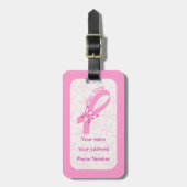 ピンクリボン乳癌の生存者とピンク縁ど ラゲッジタグ (正面縦)