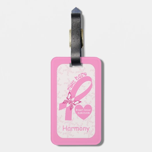 ピンクリボン乳癌の生存者とピンク縁ど ラゲッジタグ (裏面縦)