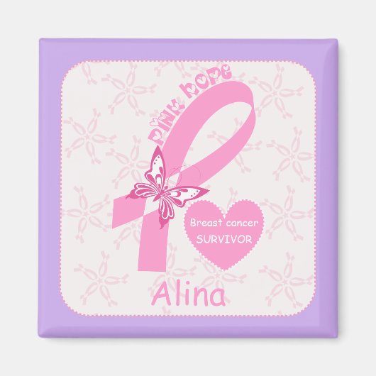 ピンクリボン乳癌の生存者と紫縁ど マグネット (正面)