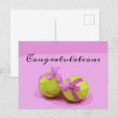 ピンクリボン付きテニスボールおめでとう ポストカード (正面/裏面)