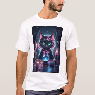 ピンクリボン占い師の黒猫 Tシャツ