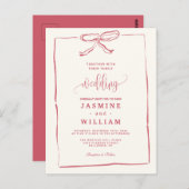 ピンクリボン結婚式招待状 ポストカード (正面/裏面)