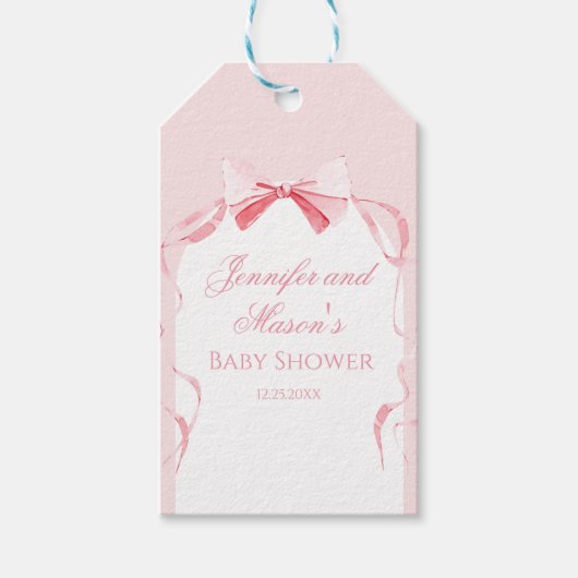 ピンクリボン赤ちゃんシャワー感謝していユーメッセージカード ギフトタグ (正面)