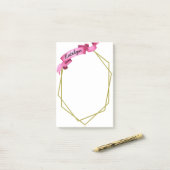 ピンクリボン金ゴールド幾何学的フレームのペルソライズ ポストイット (デスク上)