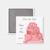 ピンクリボン ウェディングケーキ Save the Date マグネット (正面/裏面)