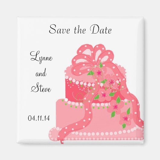 ピンクリボン ウェディングケーキ Save the Date マグネット (正面)