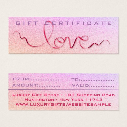 ピンクリボン&グリッターラブスパークルキュートギフトガーリープレゼント (正面&裏面)