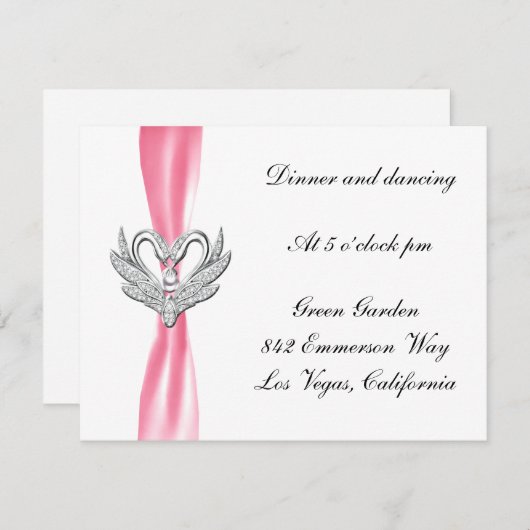 ピンクリボン シルバースワン 受付カード 招待状 (正面/裏面)