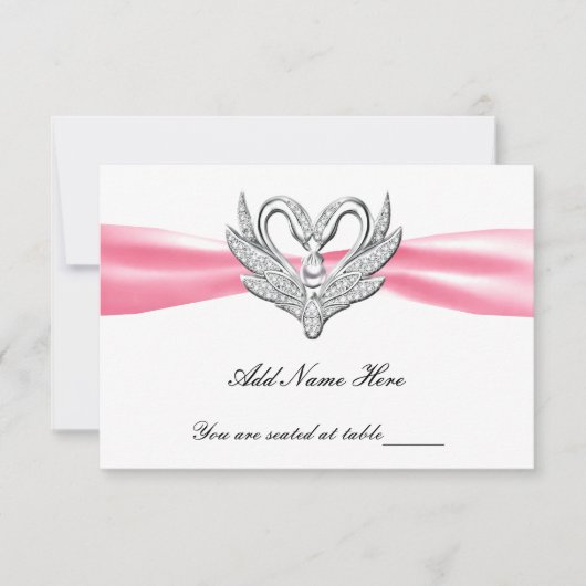 ピンクリボン シルバー スワン テーブル プレース カード (正面)
