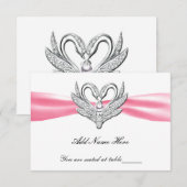 ピンクリボン シルバー スワン テーブル プレース カード (正面/裏面)