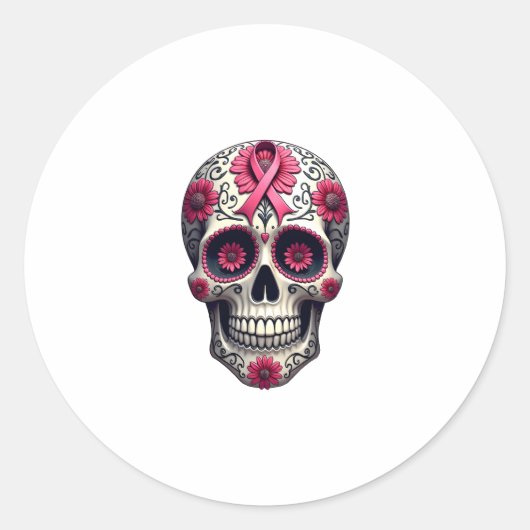 ピンクリボン スカル カラベラ 乳がん啓発 ラウンドシール (正面)