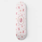ピンクリボン、ハート、ポープリントパターン – ソフトピンク スケートボード (正面)