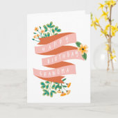 ピンクリボン&フラワーズハッピーバースデー祖母 カード (黄色い花)