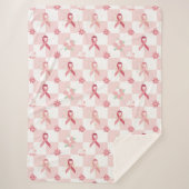 ピンクリボン＆フラワーチェック柄 シェルパブランケット (正面)