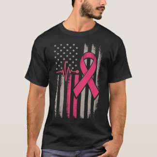 ピンクリボン 乳がん アメリカ国旗 Tシャツ