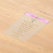 ピンクリボン&金ゴールドクロスバプテスマ アクリル招待状 (レイダウン)