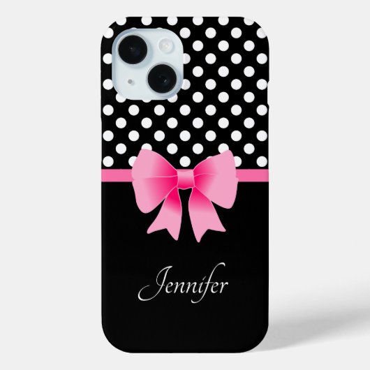 ピンクリボン 黒と白の水玉 名前 Case-Mate iPhoneケース (裏面)