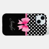ピンクリボン 黒と白の水玉 名前 Case-Mate iPhoneケース (裏面 (横))