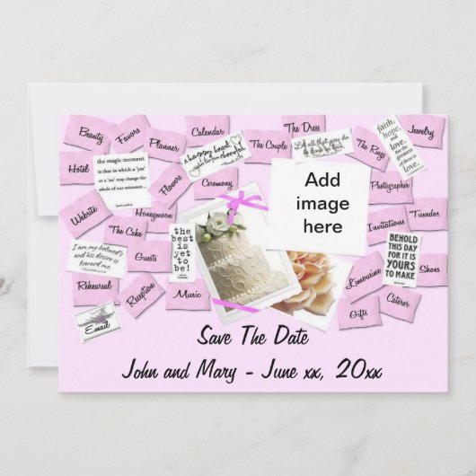 ピンクリボ結婚ン、のケーキは日付を保存 セーブザデート (正面)