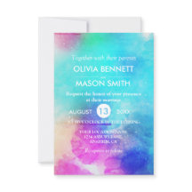 ピンクリモダンーフ水彩結婚式招待状