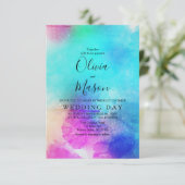 ピンクリモダンーフ水彩結婚式招待状 招待状 (スタンド正面)