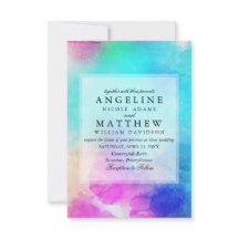 ピンクリモダンーフ水彩結婚式招待状