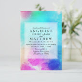 ピンクリモダンーフ水彩結婚式招待状 招待状 (スタンド正面)