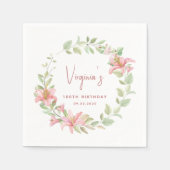 ピンクリリーウォーターフローラ100誕生日 スタンダードカクテルナプキン (正面)