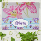 ピンクリリーフラワーウォーターカラーフローラレディスネーム  キッチンタオル (折り畳み)