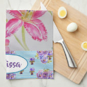 ピンクリリーフラワーウォーターカラーフローラレディスネーム  キッチンタオル (四つ折り)