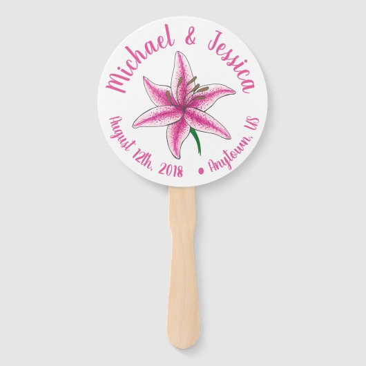 ピンクリリーフラワーガーデンパーティー結婚式 プログラム ハンドファン (正面)