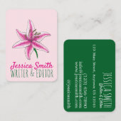 ピンクリリーフラワーショップフローラアレンジャーフローリスト 名刺 (正面/裏面)