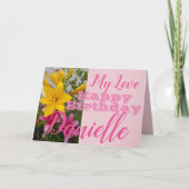 ピンクリリーフラワーハッピーバースデー女性名札 カード (正面)