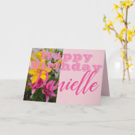 ピンクリリーフラワーハッピーバースデー女性名札 カード