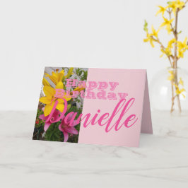 ピンクリリーフラワーハッピーバースデー女性名札 カード