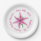 ピンクリリーフラワーブライダルベビーシャワーフローラガーデン ペーパープレート (正面)