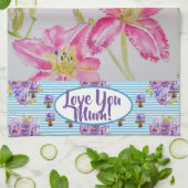 ピンクリリーフラワーラブユームウォーターカラーフローラ  キッチンタオル (折り畳み)