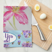 ピンクリリーフラワーラブユームウォーターカラーフローラ  キッチンタオル (四つ折り)