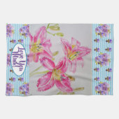 ピンクリリーフラワーラブユームウォーターカラーフローラ  キッチンタオル (横)