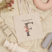 ピンクリリーモノグラム文字F名前をカスタムする トートバッグ